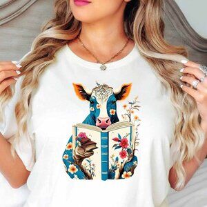 Cute Cow Shirt, Cow and Book Tee, Floral Cow Shirt, Funny Cow Sweatshirt